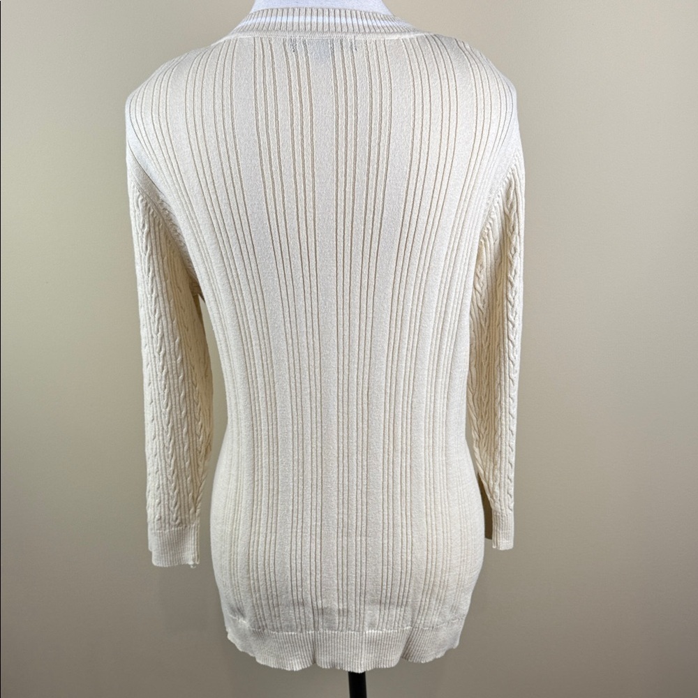 George Classics Sweater Cable Knit V-Neck Cream Long Sleeved Women's Size M - Picture 3 of 10